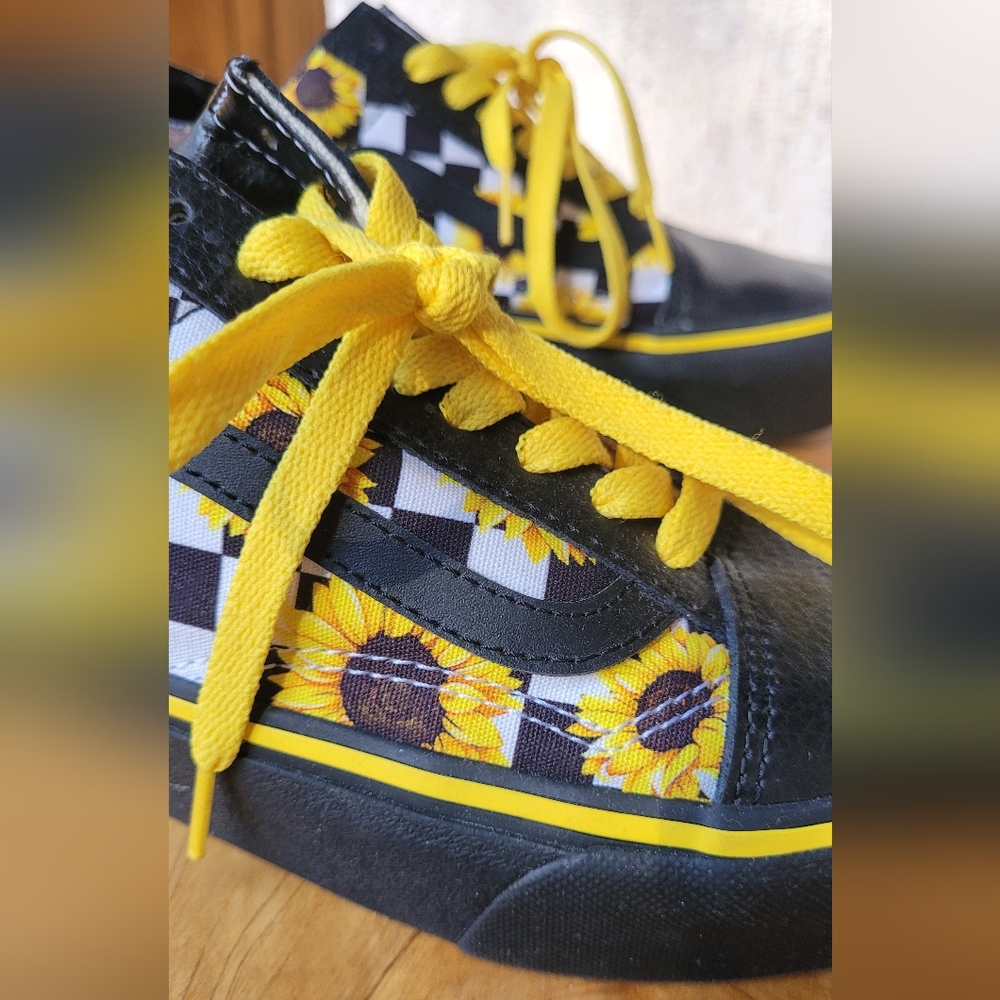 NWOB | Vans Customs Old Skool Platform Shoe Sunflower Checkerboard - Picture 6 of 8